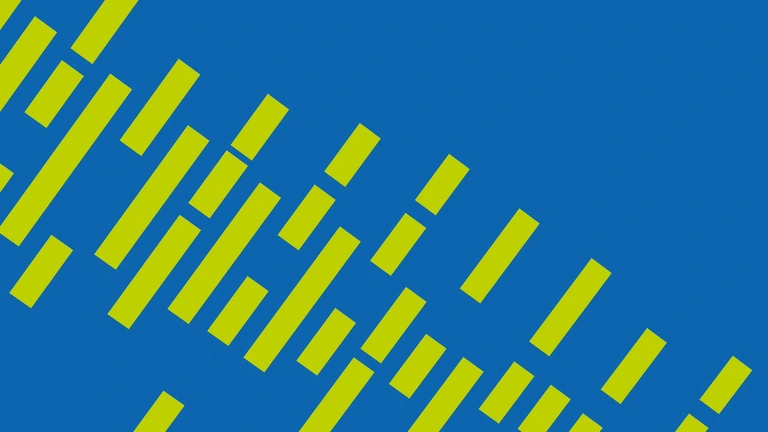 Repeated lime rectangles arranged diagonally across a blue field, from the In Colour visual rework