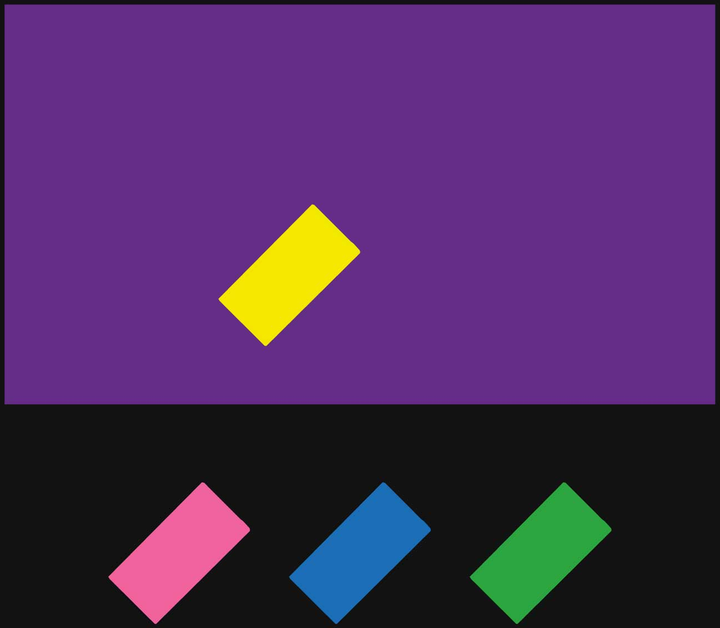 SeeSaw palette study: a dominant colour field, a diagonal rectangular form and three supporting diagonal swatches.
